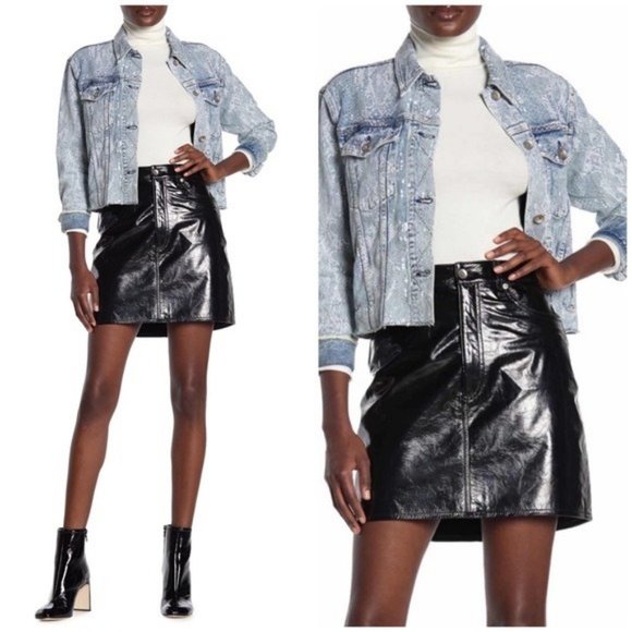 RAG & BONE Moss Glossy Lamb Patent Leather Mini Skirt Black NWT Size 26 or S